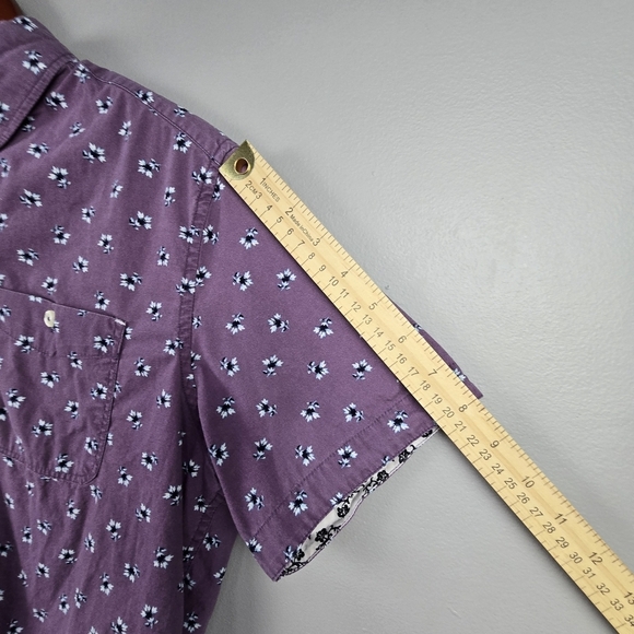 7DIAMONDS All Over Floral Print Short Sleeve Button Down Purple‎ Men Sz M Preppy - Picture 10 of 13
